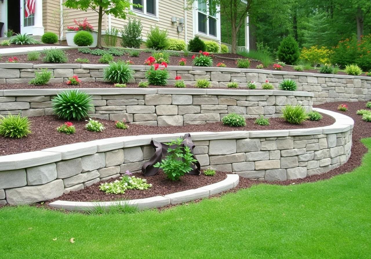Tiered stone retaining wall