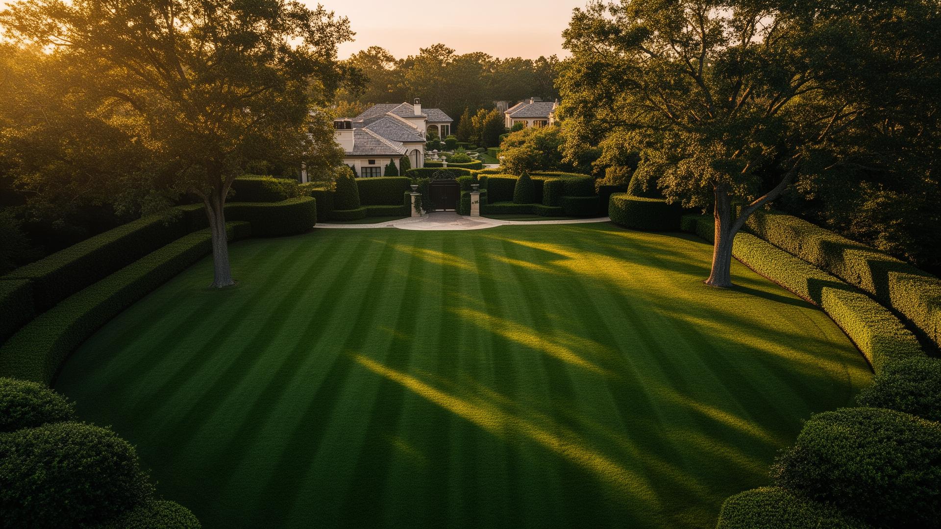 Premium manicured estate lawn at golden hour